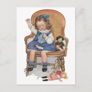 Girl Sewing Dolles Postkarte