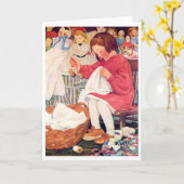 Girl Sewing, Jessie Willcox Smith Karte (Gelbe Blume)