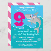 Girl Shark Bite Einladung - 9. Geburtstagsparty (Vorne/Hinten)