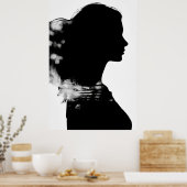 Girl Silhouette Landschaftlich Schwarz & Weiß Mode Poster (Küche)