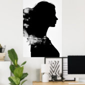 Girl Silhouette Landschaftlich Schwarz & Weiß Mode Poster (Heimbüro)