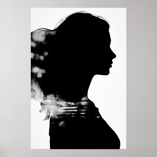 Girl Silhouette Landschaftlich Schwarz & Weiß Mode Poster (Vorne)
