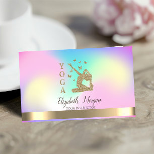 Girl Silhouette Ombre Holographic Yoga Instructor Visitenkarte