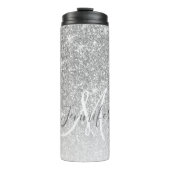 Girl Silver Glitzer Blush Monogram Name Thermosbecher (Vorderseite)