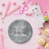 Girl Silver Glitzer Glam Sparkle Monogram Name Pappteller (Party)