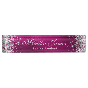 Girl Silver Glitzer Hot Pink Foil Ombre Custom Namensplakette