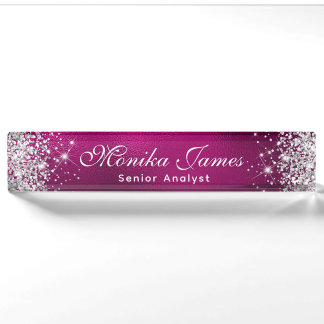 Girl Silver Glitzer Hot Pink Foil Ombre Custom Namensplakette