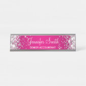 Girl Silver Glitzer Hot Pink Gradient Schreibtischnamensplakette (Vorderseite )