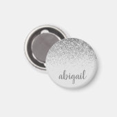 Girl Silver Glitzer Moderne Monogramm Name Magnet (Vorderseite/Rückseite)