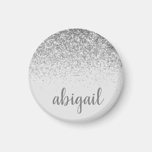 Girl Silver Glitzer Moderne Monogramm Name Magnet (Vorne)
