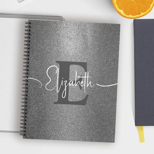 Girl Silver Glitzer Personalisiert Monogram Name Notizblock