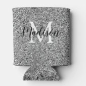 Girl Silver Glitzer Sparkle Chic Monogram Name Dosenkühler (Rückseite)
