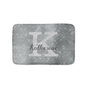 Girl Silver Glitzer Sparkle Glam Monogramm Name Badematte