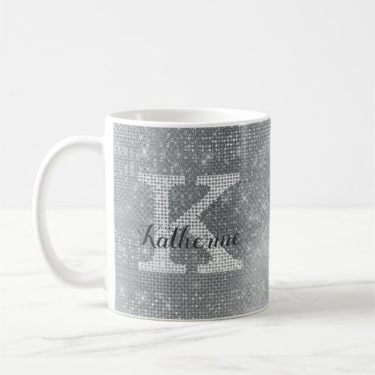 Girl Silver Glitzer Sparkle Glam Monogramm Name Kaffeetasse (Links)