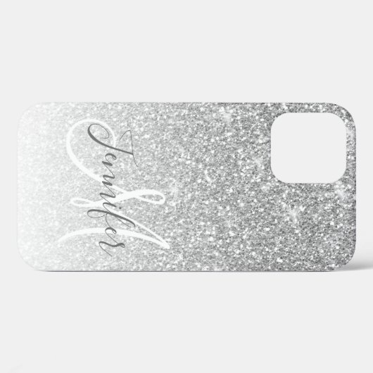 Girl Silver Glitzer Sparkle Monogram Name Case-Mate iPhone Hülle (Rückseite (Horizontal))