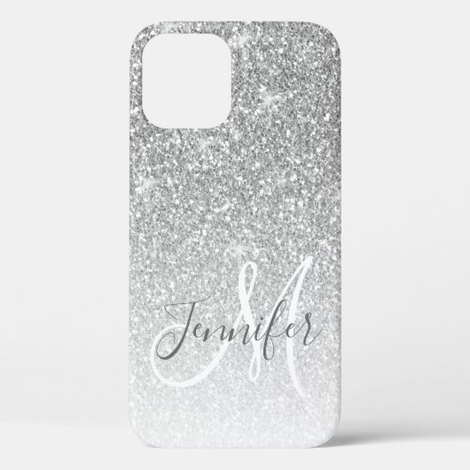 Girl Silver Glitzer Sparkle Monogram Name Case-Mate iPhone Hülle (Rückseite)
