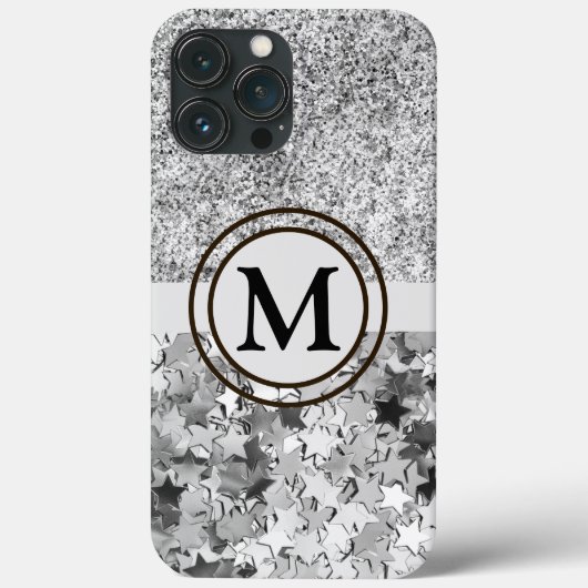 Girl Silver Glitzer Stars Monogram Case-Mate iPhone Hülle (Rückseite)