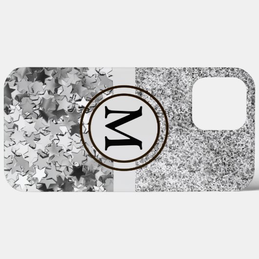 Girl Silver Glitzer Stars Monogram Case-Mate iPhone Hülle (Rückseite (Horizontal))