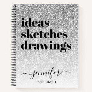 Girl Silver Glitzer Your Name Sketchbook Notizblock