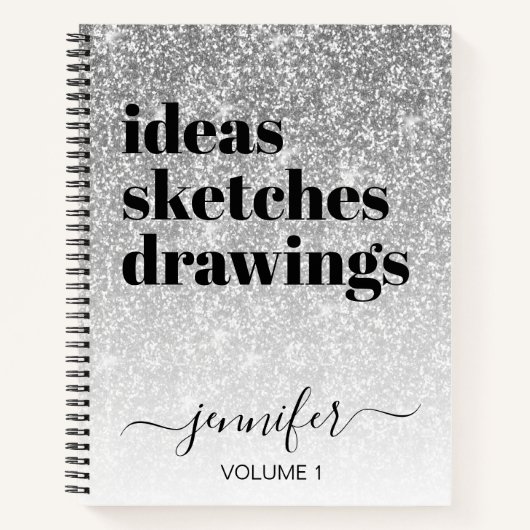 Girl Silver Glitzer Your Name Sketchbook Notizblock (Vorderseite)