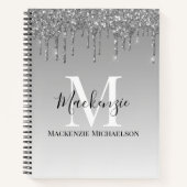 Girl Silver Gray Glitzer Monogram Name Notebook Notizblock (Vorderseite)