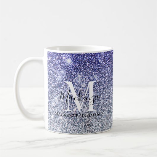 Girl Silver Lila Ombre Glitzer Monogram Name Kaffeetasse (Links)