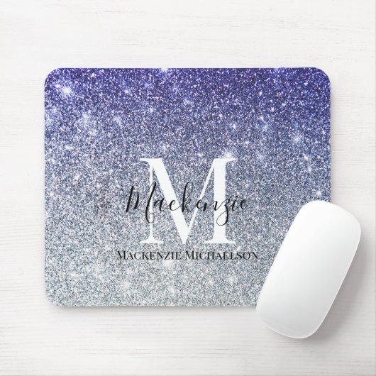 Girl Silver Lila Ombre Glitzer Monogram Name Mousepad (Mit Mouse)