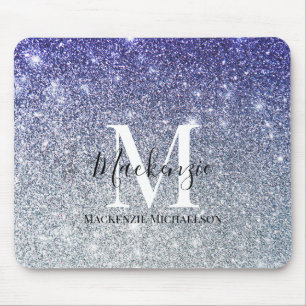 Girl Silver Lila Ombre Glitzer Monogram Name Mousepad