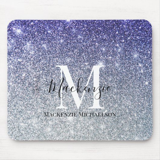 Girl Silver Lila Ombre Glitzer Monogram Name Mousepad (Vorne)