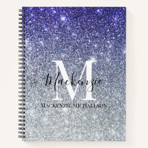 Girl Silver Lila Ombre Glitzer Monogram Name Notizblock