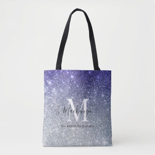 Girl Silver Lila Ombre Glitzer Monogram Name Tasche (Vorderseite)