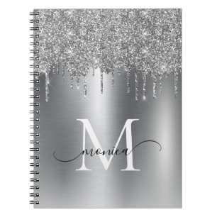 Girl Silver Metal Glitzer Ombre Monogram Notizblock