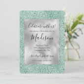 Girl Silver Mint Glitzer Glitz Leopard Einladung (Stehend Vorderseite)