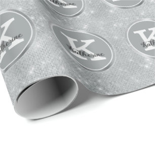 Girl Silver Niedlich Diamond Sparkle Monogramm Nam Geschenkpapier