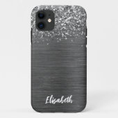 Girl Silver Sparkle Glitzer Monogram Name Case-Mate iPhone Hülle (Rückseite)