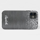 Girl Silver Sparkle Glitzer Monogram Name Case-Mate iPhone Hülle (Rückseite (Horizontal))