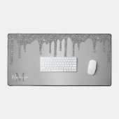 Girl Silver Sparkle Glitzer Tropfens Monogram Schreibtischunterlage (Tastatur & Maus)