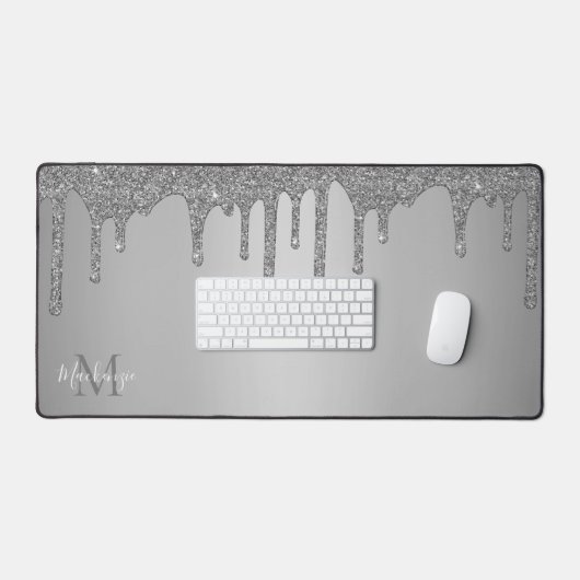 Girl Silver Sparkle Glitzer Tropfens Monogram Schreibtischunterlage (Tastatur & Maus)