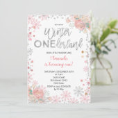Girl Silver Winter ONEderland Snow Birthday Invite Einladung (Stehend Vorderseite)