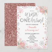 Girl Silver Winter ONEderland Snow Birthday Invite Einladung (Vorne/Hinten)