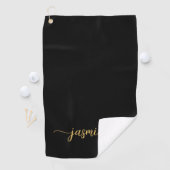Girl Simple Black Gold Monogram Name Script Golfhandtuch (Insitu)