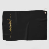 Girl Simple Black Gold Monogram Name Script Golfhandtuch (Horizontal)