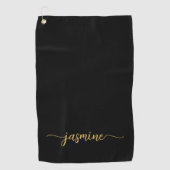 Girl Simple Black Gold Monogram Name Script Golfhandtuch (Vorderseite)