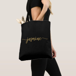 Girl Simple Black Gold Personalisiert Monogram Nam Tasche