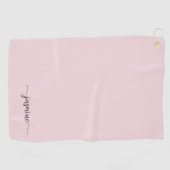 Girl Simple Blush Pink Monogram Name Script Golf Golfhandtuch (Horizontal)