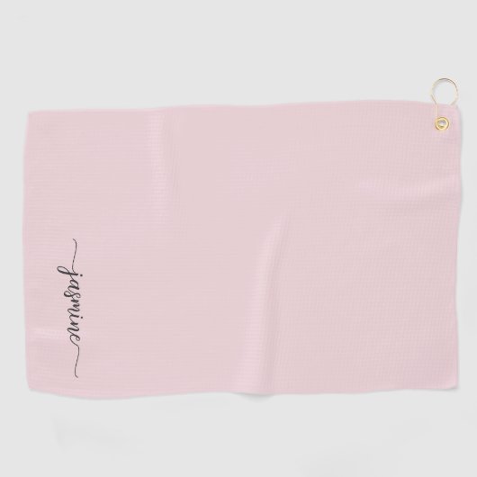 Girl Simple Blush Pink Monogram Name Script Golf Golfhandtuch (Horizontal)