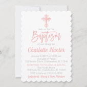 Girl Simple Elegance Pink Taufe Einladung (Vorderseite)