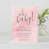 Girl Simple Pink Watercolor Oh Babydusche Einladung (Stehend Vorderseite)