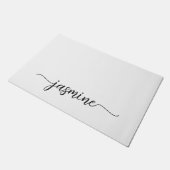 Girl Simple White Custom Monogram Name Script Fußmatte (Schrägansicht)