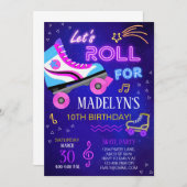 Girl Skate Let's Roll Birthday Einladung (Vorne/Hinten)